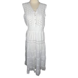 NAOO Nation AK Outfits White Cotton Crochet‎ Lace Tiered Maxi Dress XL Boho